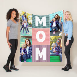 Custom Cozy M.O.M. and photos Mother's Day Blanket (50 x 60) Premium Blanket Gift for Mother with Quotes, or Wedding, Super Soft and Cozy Blanket