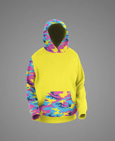 
              Yellow, Blue, and Pink Camo Pattern - Hoodie
            