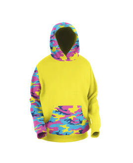 Yellow, Blue, and Pink Camo Pattern - Hoodie