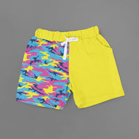 
              Yellow, Blue, and Pink Camo Pattern - Shorts
            